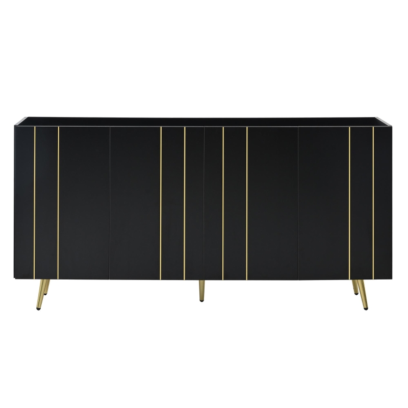 Storage Shoe Cabinet with 5 Metal Legs, Gold Lines Doors, Minimalist Sideboard Cabinet, Modern TV Stand, 63" L x 15" W x 31.5" H, Black