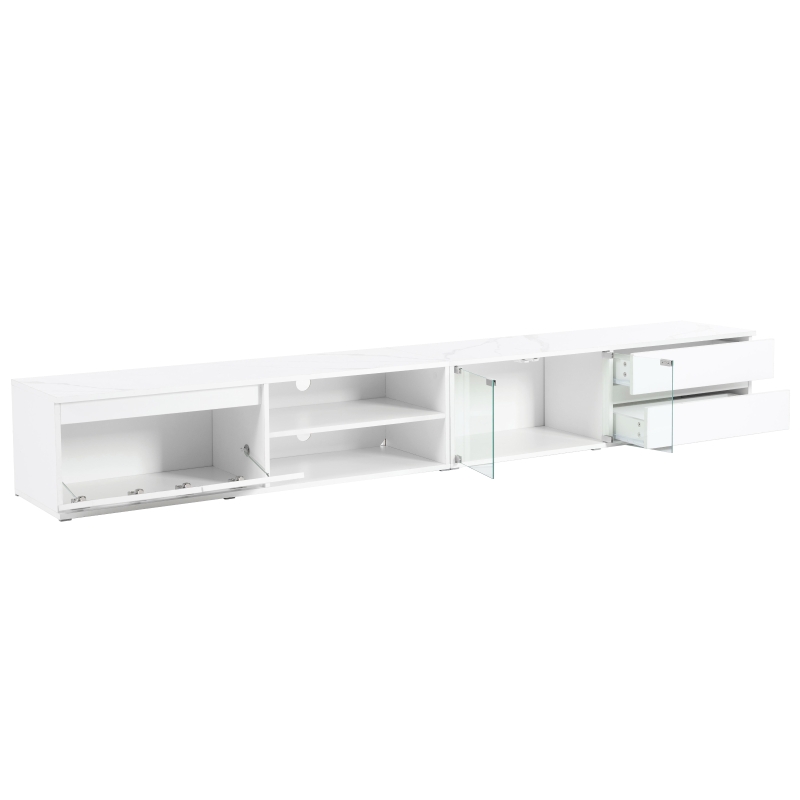 Vinsetto Modern APP Controlled LED TV Stand for TVs Up to 105", Faux Marble Media Console, with Tempered Glass Doors, 2 Drawers & Cabinets, White