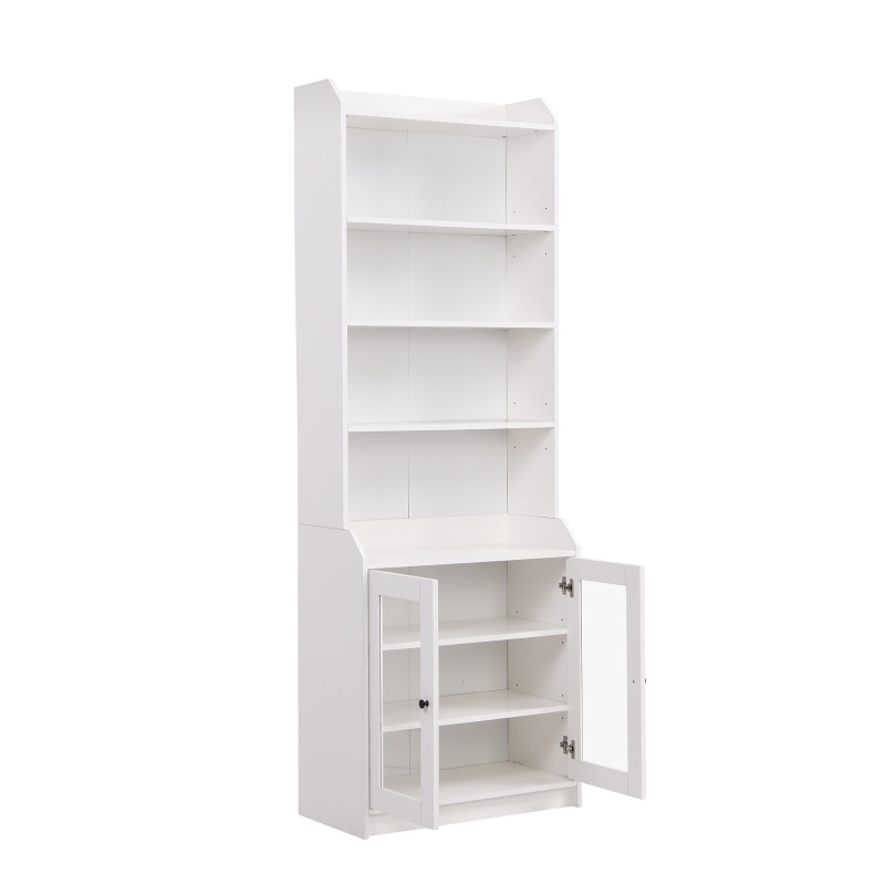 Elegant Tall Cabinet with Acrylic Door, Adjustable Shelves, and Graceful Curves, 27.5" L x 14.5" W x 78.5" H, White