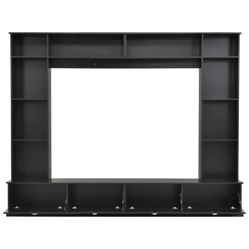 Modern Large Wall Unit Entertainment Center with Bookshelves for TVs Up to 78", 4-in-1 TV Stand with Cabinets, Open Shelves, Black