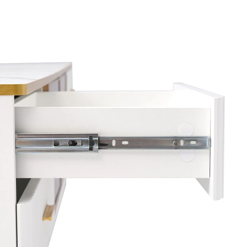 Vinsetto Stylish LED TV Stand with Marble-Veined Table Top, Brown Glass Storage Cabinet, Golden Legs & Handles, Fits TVs Up to 78", Gold+White
