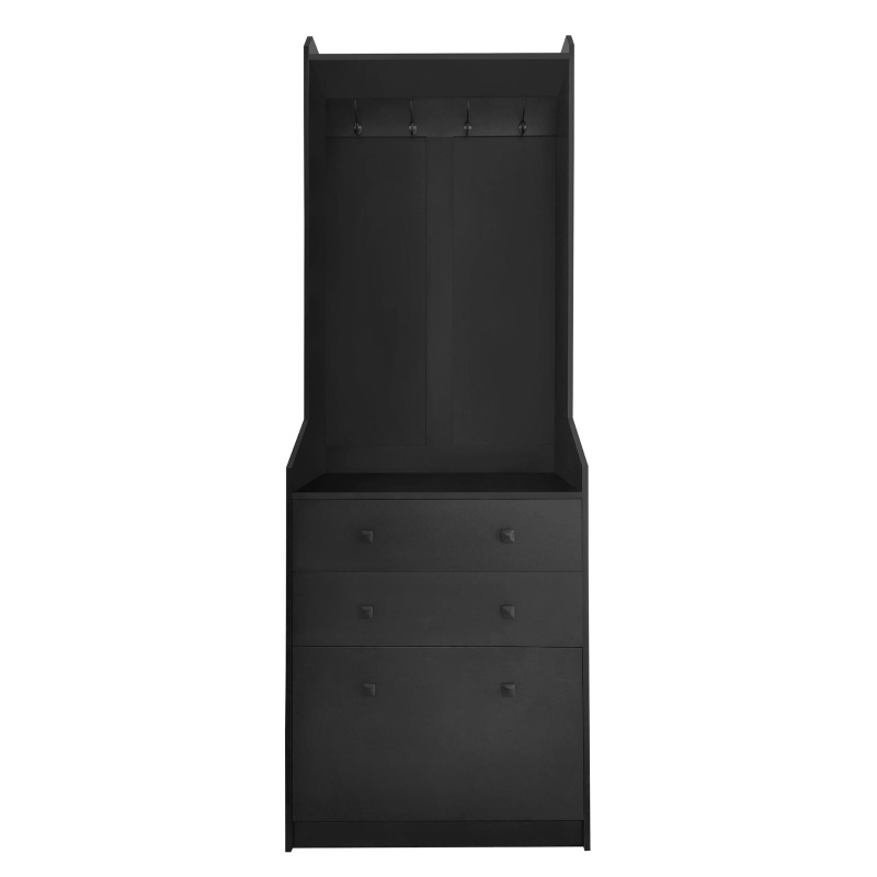 Vinsetto 27.5''W Narrow Hall Tree with Flip Drawer, Multi-functional Coat Rack with 4 Hanging Hooks & Adjustable Shoe Storage Cabinet for Hallway, Black