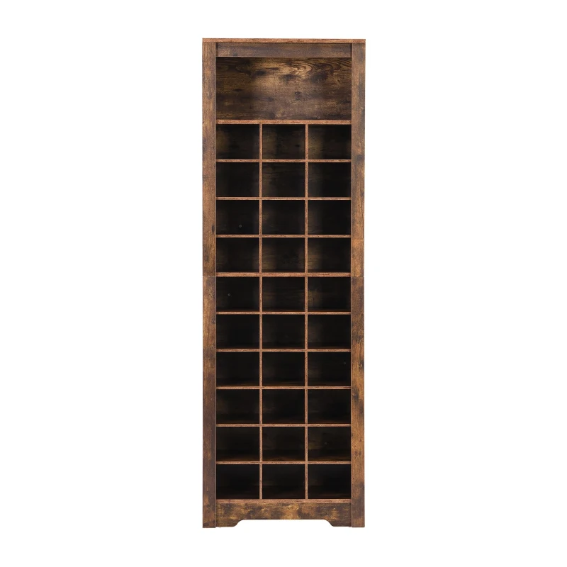 Contemporary Shoe Cabinet with 30 Cubbies, Free Standing Tall Storage Cabinet for Hallway or Bedroom, 24.5" L x 13" W x 74" H, Rustic Brown
