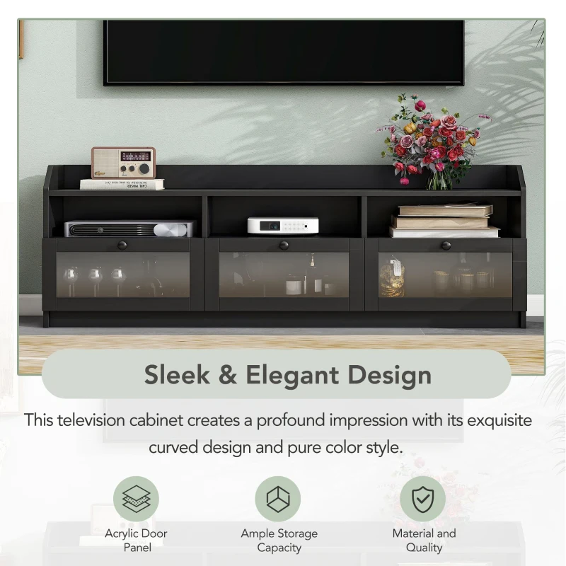 Vinsetto Sleek & Modern TV Stand with Acrylic Board Door, Media Console for TVs Up to 65", Ample Storage Space, 63" L x 12" W x 21.5" H, Black