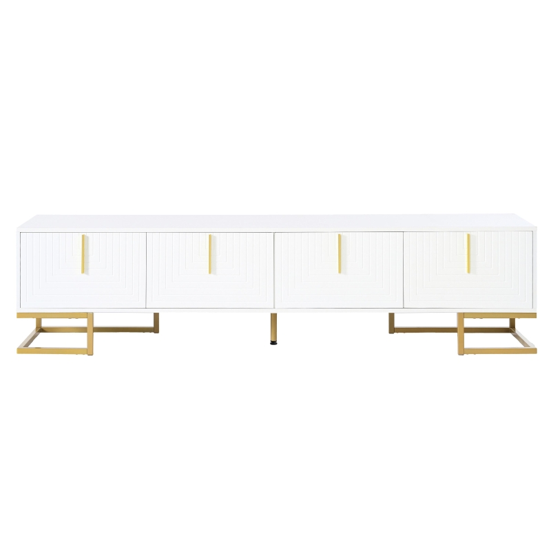Vinsetto Modern TV Stand with Metal Legs and Gold Handles for TVs Up to 80", Media Console Table with Cabinets and Adjustable Shelves, White+Gold