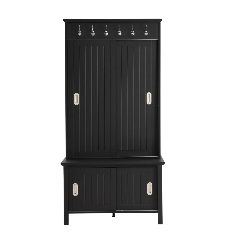 Vinsetto Multifunctional Hall Tree with Storage Bench, Hallway Shoe Cabinet with Shelves, Mudroom Coat Storage with Hanging Hooks for Entryways, Black