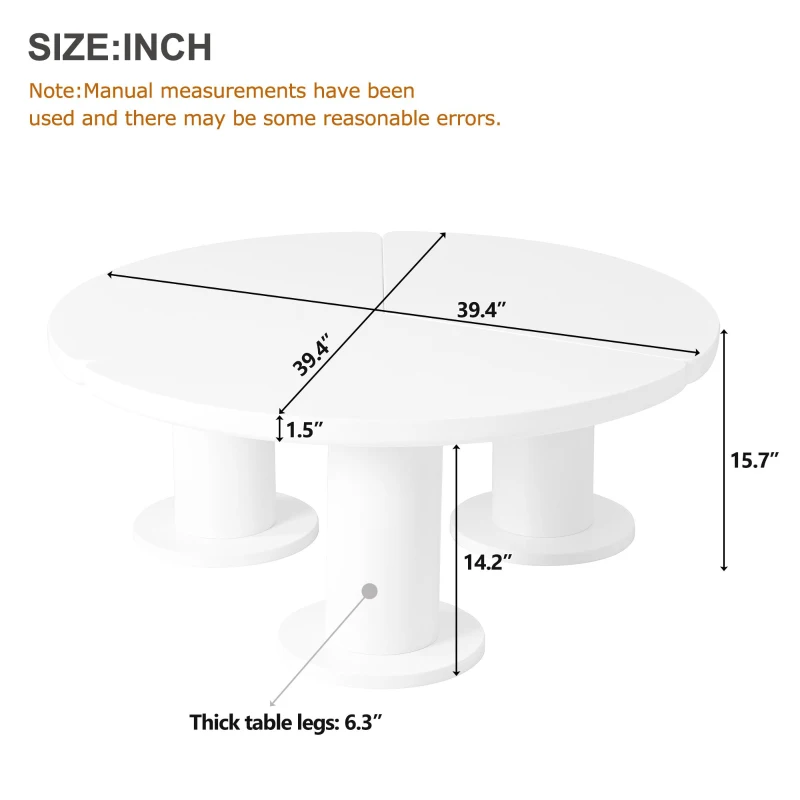 Round Petal-Shaped Coffee Table with Thick Legs and Sleek Edges, Minimalist Design, 39.5" Diameter, Easy Assembly, White