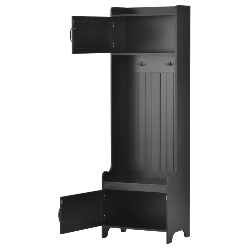 Vinsetto Modern 4-in-1 Hall Tree with Coat Rack, Storage Bench, Entryway Shelf, 7 Metal Hooks, and 4 Cabinets, 78.5" L x 15" W x 72" H, Black