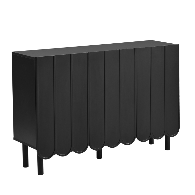 Minimalist Storage Shoe Cabinet with Adjustable Shelves, Solid Wood Legs, and Wave Doors, 47" L x 13.5" W x 31.5" H, Black