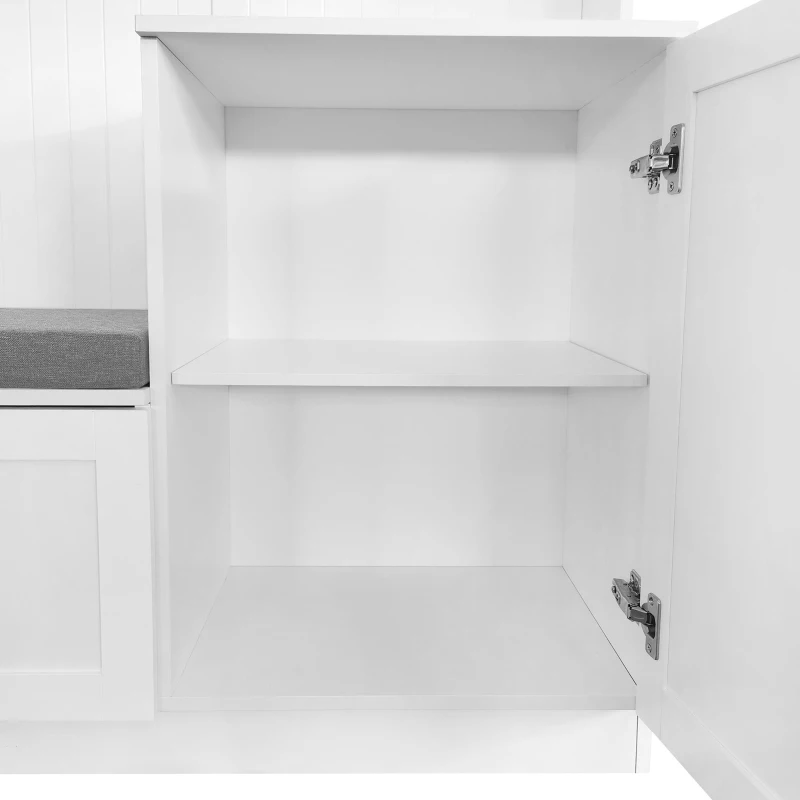 Vinsetto Elegant Hall Tree with Bench and Cushion, Modern Coat Rack with Hooks, Shoe Cabinet Storage, 59" L x 15.5" W x 78.5" H, White