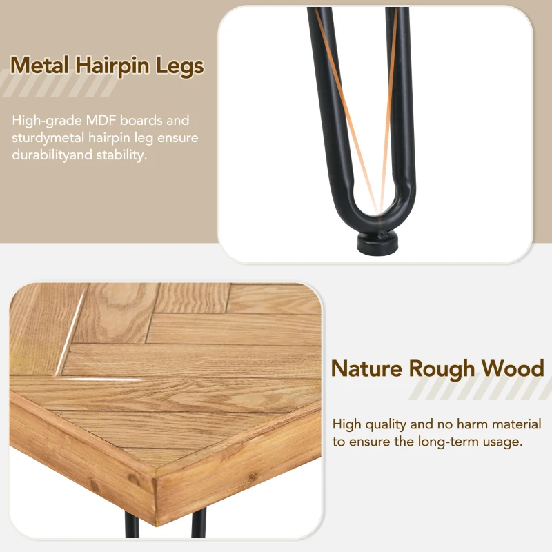 Rectangle Natural Wood Coffee Table with Metal Black Chevron Pattern Legs, Cocktail Table for Living Room, Easy Assembly, 43" L x 19.5" W x 18" H