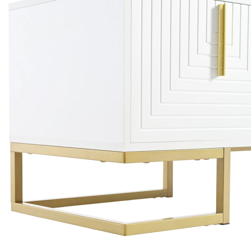 Vinsetto Modern TV Stand with Metal Legs and Gold Handles for TVs Up to 80", Media Console Table with Cabinets and Adjustable Shelves, White+Gold