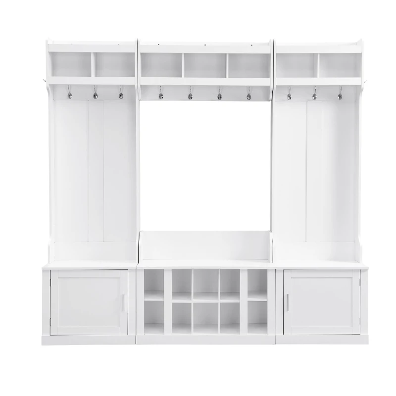 Vinsetto 4-in-1 Wide Storage Hall Tree with Bench and Shoe Cubbies, Multi-functional Entryway Coat Rack, 82.5" L x 15.5" W x 78.5" H, White