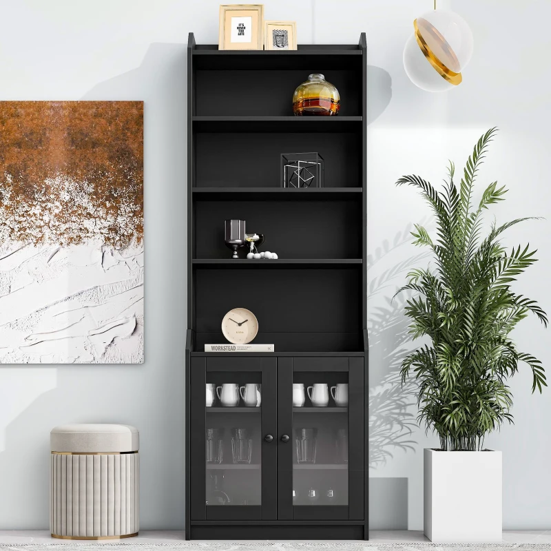 Vinsetto Elegant Tall Cabinet with Acrylic Door, Adjustable Shelves, and Graceful Curves, 27.5" L x 14.5" W x 78.5" H, Black