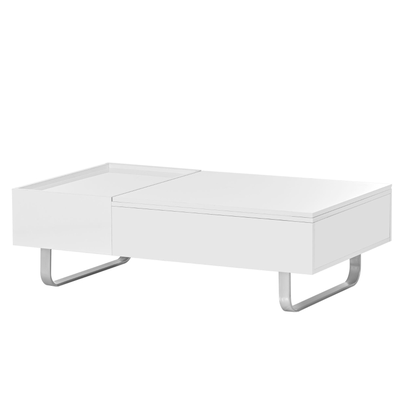 Vinsetto Multi-functional Coffee Table with Lifted Tabletop, Contemporary Design, Metal Frame Legs, High-gloss Surface, 45" L x 26.5" W x 14" H, White