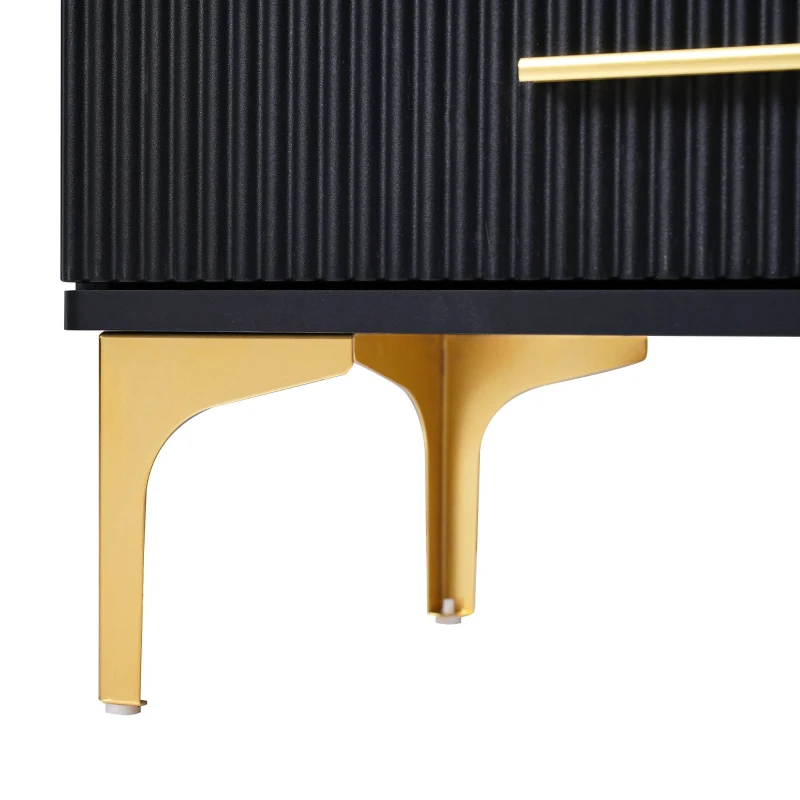 Vinsetto Stylish LED TV Stand with Marble-veined Table Top for TVs Up to 78", Entertainment Center with Glass Storage Cabinet and Golden Legs, Gold+Black