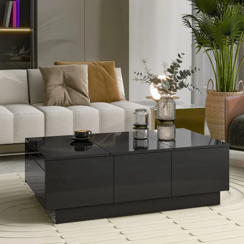 Vinsetto Coffee Table with Hidden Storage, Extendable Cocktail Table with Drawers, Sliding Top for Living Room, 39.5" L x 22" W x 12.5" H, Black