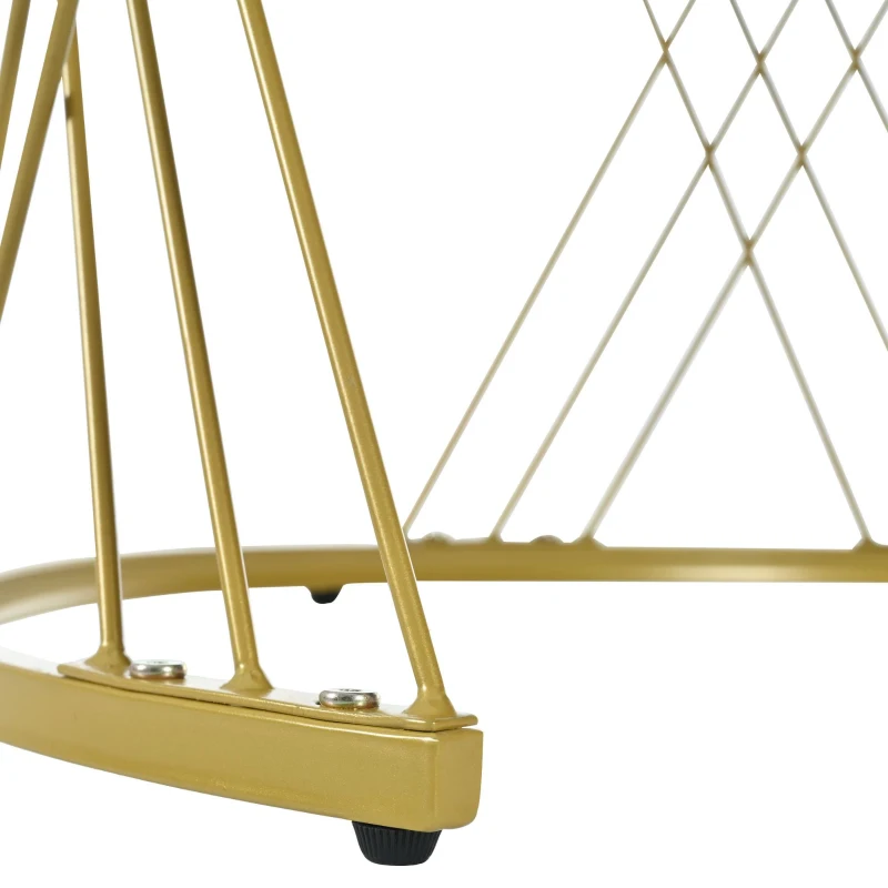 Nesting Coffee Table Set of 2 with Marble Grain Top and Golden Iron Frame, Space-Saving Design, Easy Assembly, White+Gold