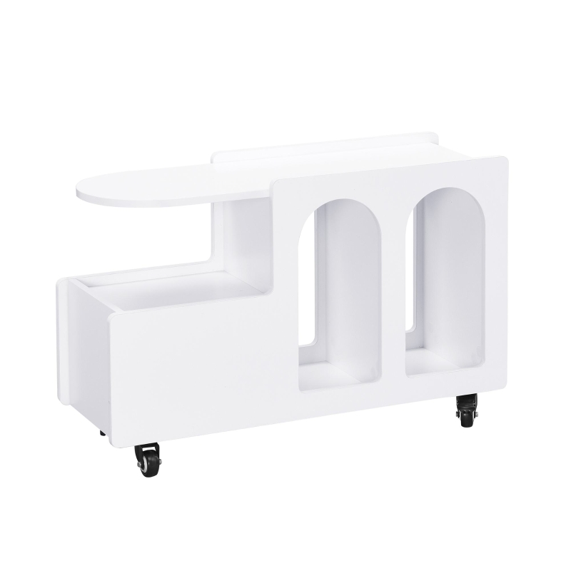 Mobile Multi-Layer Storage End Table with Lockable Wheels, Cream Style Side Table, 12" Narrow Nightstand, 31.5" L x 12" W x 21.5" H, White