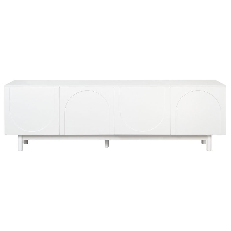 Graceful TV Stand with Arch Cabinets for TVs Up to 78", Minimalist Entertainment Center with Adjustable Shelves and Cable Management, White