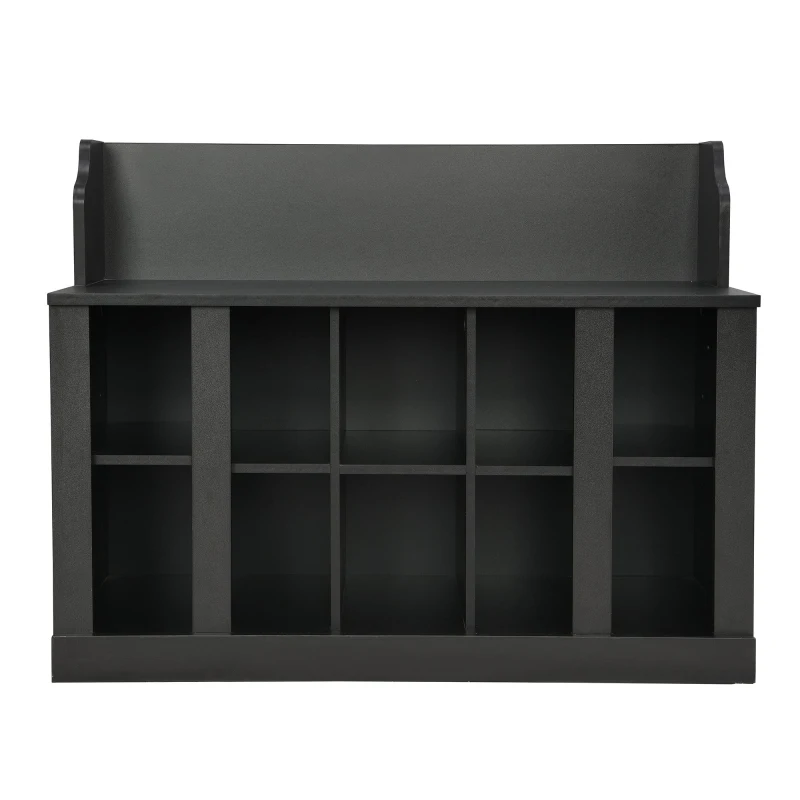 Shoe Cabinet Storage with Shelves and 4 Hooks, Elegant Hall Tree with Wall Mounted Coat Rack, Entryway Organizer for Hallway, Mudroom, Black