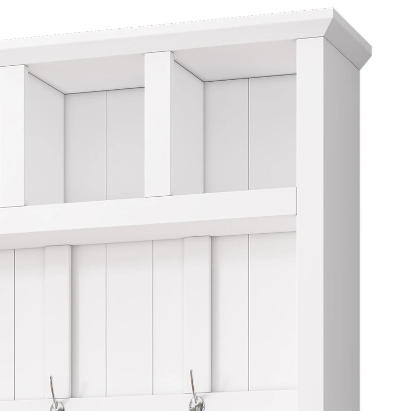 Vinsetto Wooden Entryway Hall Tree with Storage Bench, 6 Hooks, Shoe Cabinet with 13 Compartments, Elegant Coat Rack, 59" L x 18" W x 79" H, White