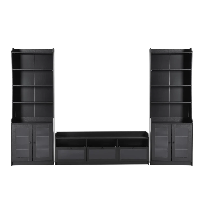 Vinsetto Modern Multifunctional TV Stand Set for TVs Up to 65" with Acrylic Board Door, Tall Cabinets, Chic Elegant Entertainment Wall Unit, Black