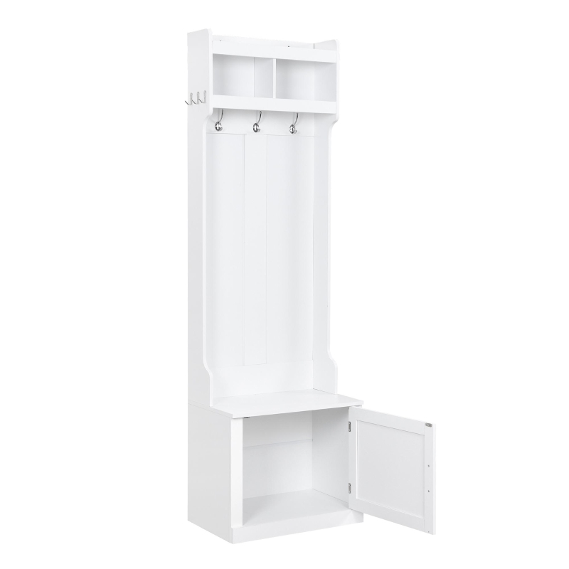 Vinsetto Minimalist Slim Hall Tree with Cabinet & 6 Hanging Hooks, Multi-functional Storage, 24" L x 16" W x 79" H, White