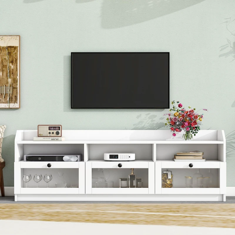 Vinsetto Sleek & Modern TV Stand with Acrylic Board Door, Media Console for TVs Up to 65", Ample Storage Space, 63" L x 12" W x 21.5" H, White