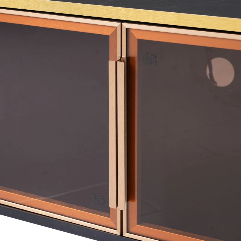 Vinsetto Stylish LED TV Stand with Marble-veined Table Top for TVs Up to 78", Entertainment Center with Glass Storage Cabinet and Golden Legs, Gold+Black