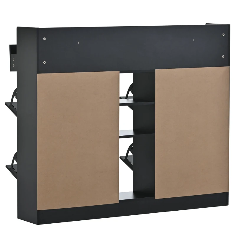 Modern Shoe Cabinet with 4 Flip Drawers, 2-Tier Shoe Storage Organizer, Shoe Rack for Entrance Hallway, 50.5" L x 9.5" W x 42.5" H, Black