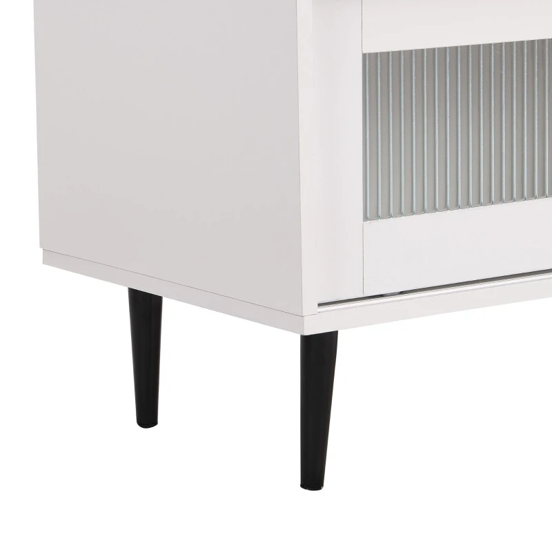 Vinsetto Chic Elegant Design TV Stand with Sliding Fluted Glass Doors, Slanted Drawers Media Console for TVs Up to 75", TV Cabinet with Storage Space, White
