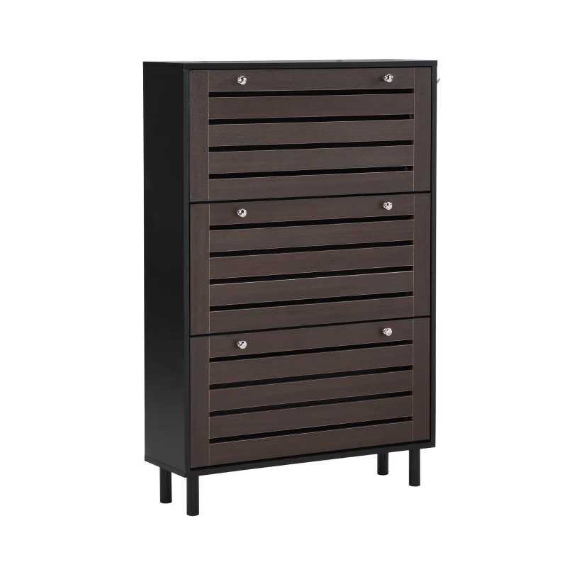 Minimalist Slim Shoe Cabinet with Hanging Hooks, 3 Flip Drawers, Adjustable Shelves, and Large Storage Capacity, 31.5" L x 9.5" W x 48" H, Black