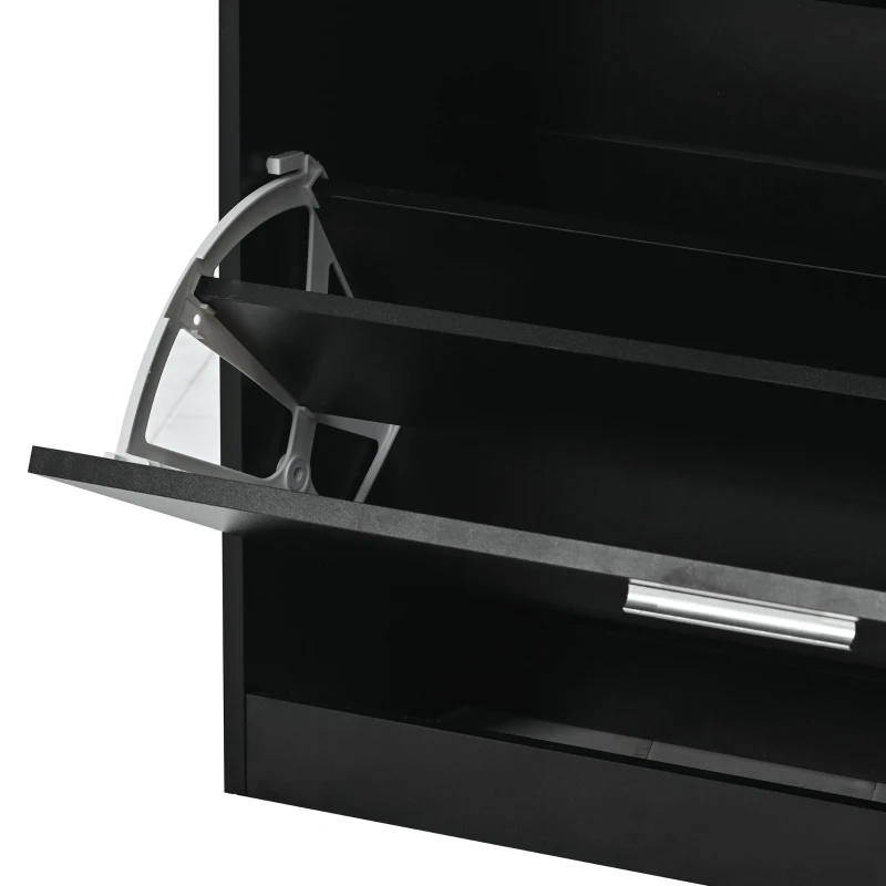 Shoe Cabinet with 2 Flip Drawers and Adjustable Shoe Storage, Tempered Glass Top, LED Light, 35" L x 9.5" W x 41" H, Black