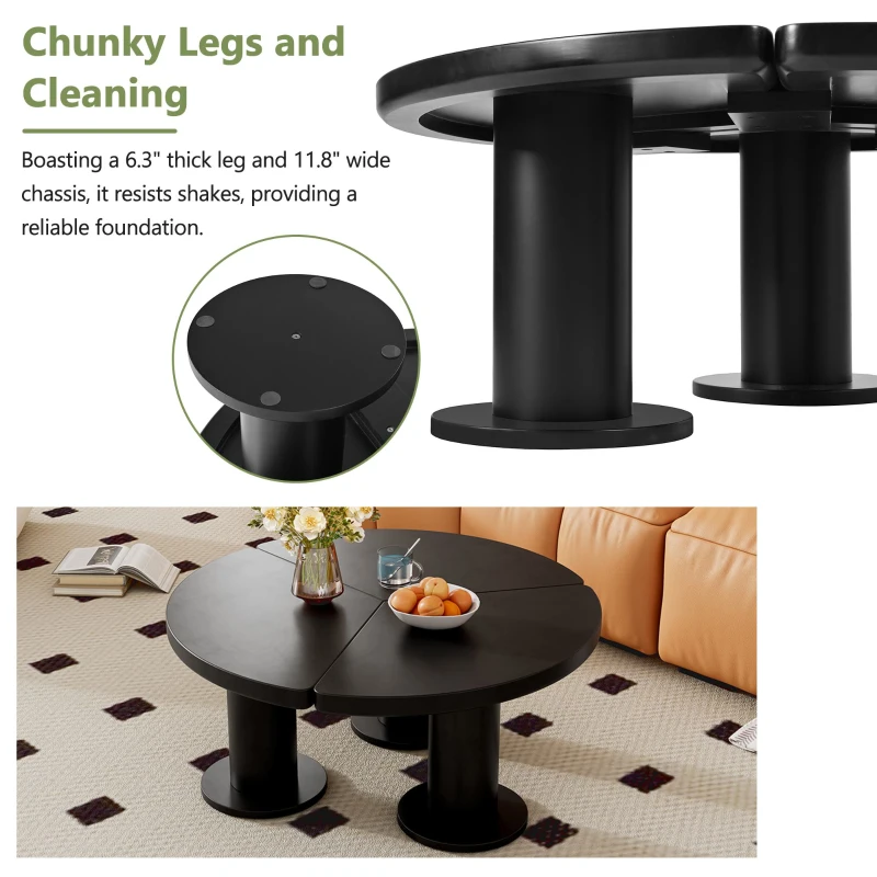 Round Petal-Shaped Coffee Table with Thick Legs and Sleek Edges, Minimalist Design, 39.5" Diameter, Easy Assembly, Black