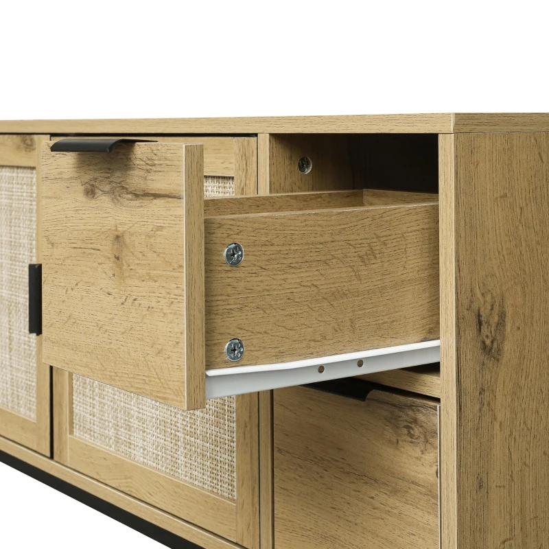 Vinsetto Elegant Rattan TV Stand for TVs up to 65", Boho Style Media Console with Adjustable Shelves and Cable Management, Brown