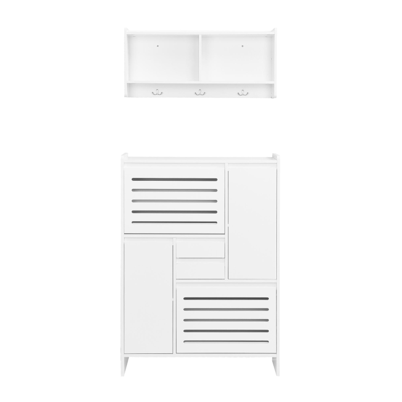 Vinsetto Multi-Functional Shoe Cabinet with Wall Cabinet, Space-Saving Design, 2 Flip Drawers, Versatile Side Cabinet for Hallway, White