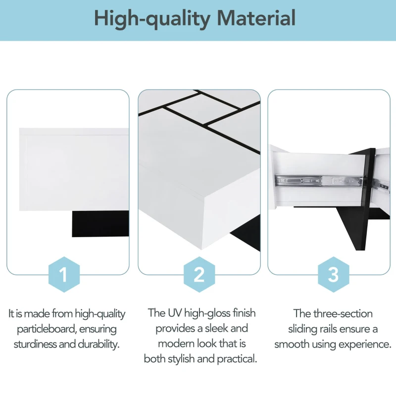 Unique Design Coffee Table with 4 Hidden Storage Compartments, Extendable Sliding Tabletop, UV High-Gloss Finish, 31.5"x 31.5", White