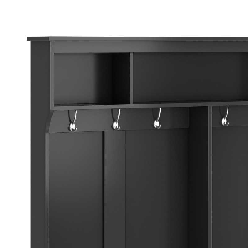 Vinsetto 60" Modern Wide Hall Tree with Metal Hooks, Entryway Bench, 24 Shoe Cubbies and Ample Storage, Coat Rack for Hallway, Black