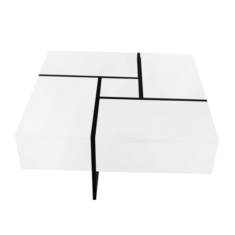Unique Design Coffee Table with 4 Hidden Storage Compartments, Extendable Sliding Tabletop, UV High-Gloss Finish, 31.5"x 31.5", White