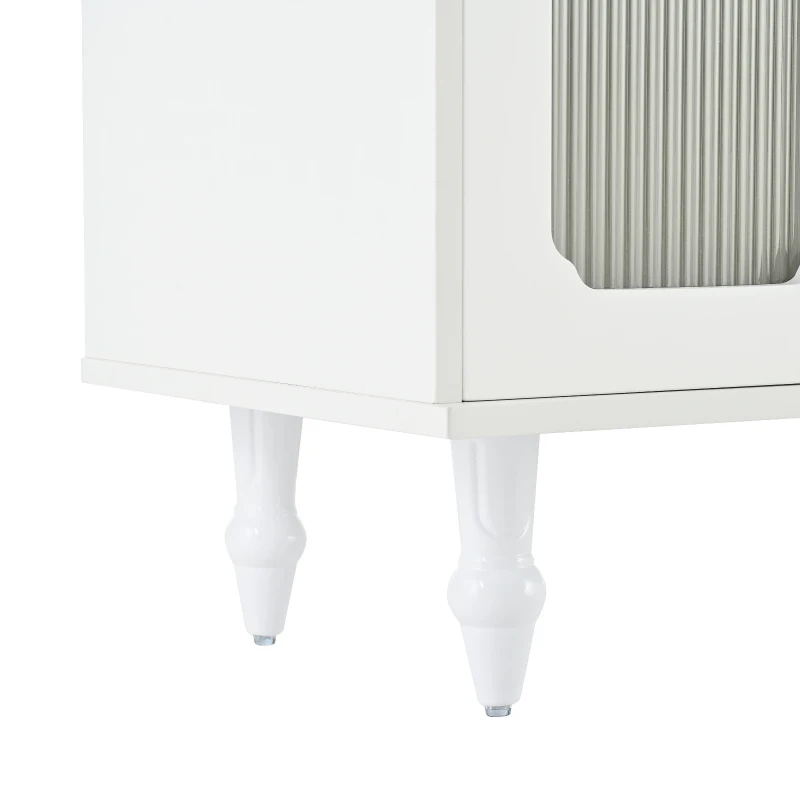 Vinsetto Retro Design TV Stand with Fluted Glass Doors, 2 Drawers and Cabinets, Fits TVs Up to 78", 70" L x 16" W x 22" H, White