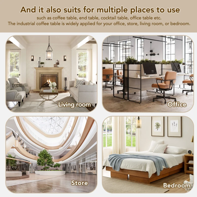 Modern Wood Coffee Table with Metal Chevron Pattern Legs, Cocktail Table for Living Room, Easy Assembly, 43" L x 19.5" W x 18" H, Natural