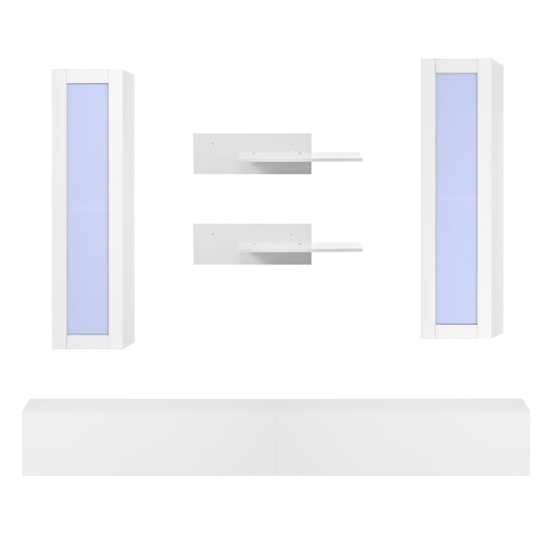 Vinsetto Wall Mount Floating TV Stand with 4 Media Storage Cabinets, 2 Shelves, and 16-Color RGB LED Lights for 95+" TV, White