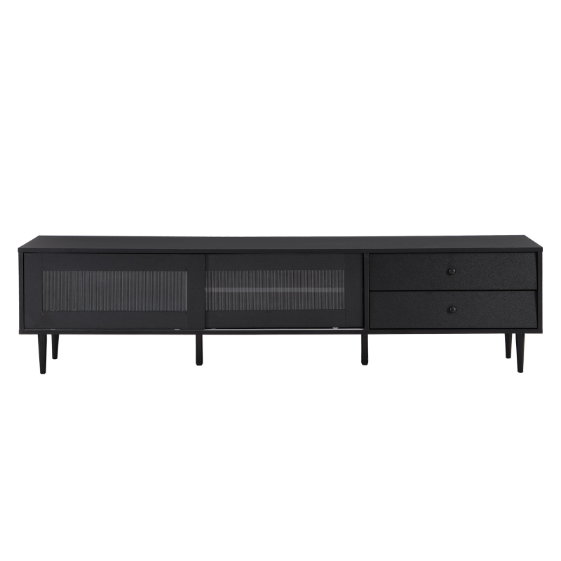 Vinsetto Chic Elegant Design TV Stand with Sliding Fluted Glass Doors, Media Console for TVs Up to 75", Modern TV Cabinet with Ample Storage Space, Black