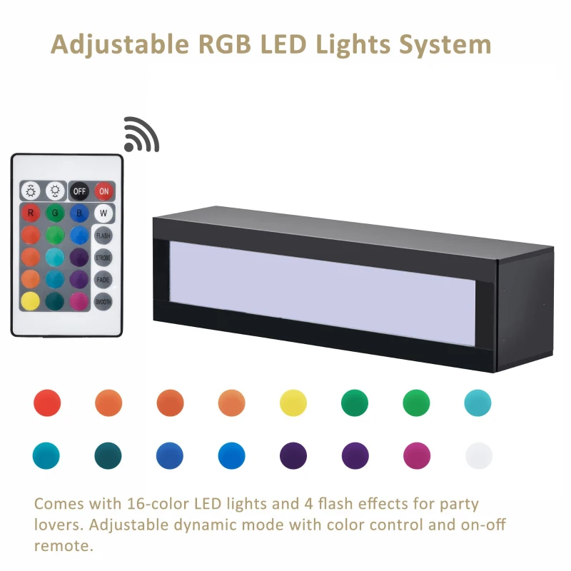 Vinsetto Wall Mount Floating TV Stand with 4 Media Storage Cabinets, 2 Shelves, and 16-Color RGB LED Lights for 95+" TV, Black