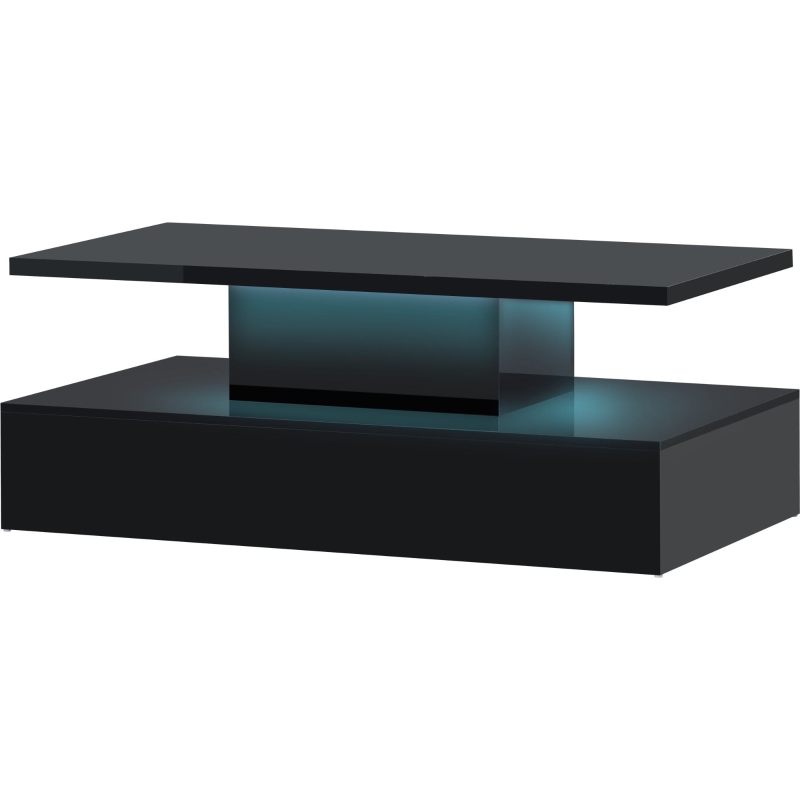 Modern Industrial Design Coffee Table with LED Lighting, 16 Colors with Remote Control, Easy Assembly, 47" L x 23.5" W x 18" H, Black