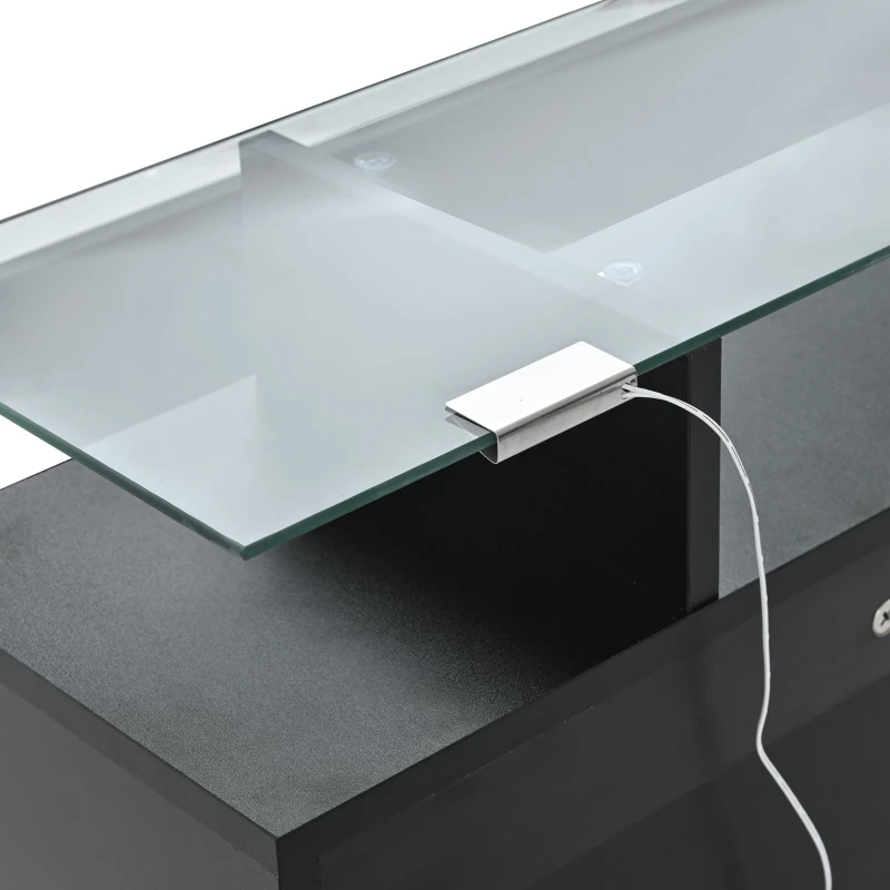 Shoe Cabinet with 2 Flip Drawers and Adjustable Shoe Storage, Tempered Glass Top, LED Light, 35" L x 9.5" W x 41" H, Black