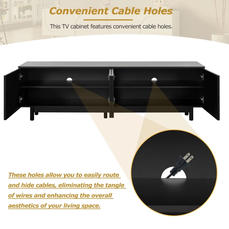 Vinsetto Graceful TV Stand with Arch Cabinets for TVs Up to 78", Minimalist Entertainment Center with Solid Wood Legs and Adjustable Shelves, Black