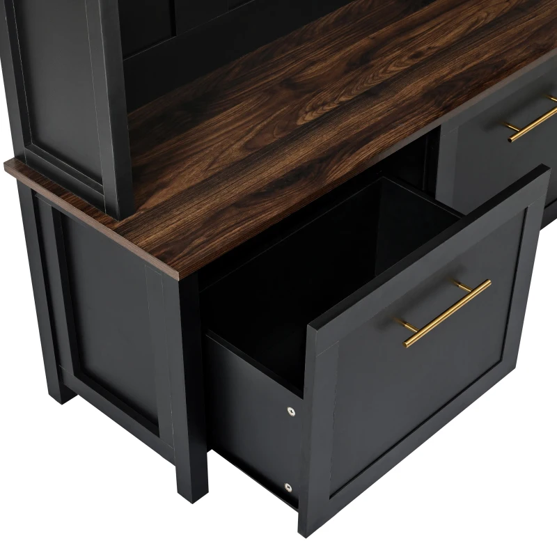 Vinsetto Versatile 4-in-1 Hall Tree with 6 Golden Hooks, Brown Wood Grain Bench, Multiple Storage Spaces, and 2 Drawers, 47" L x 15.5" W x 76.5" H, Black