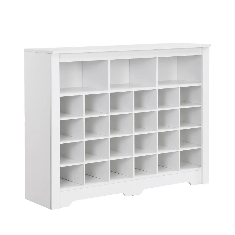Sleek Design 24-Cubby Shoe Cabinet, Modern Shoe Cabinet with Curved Base, Versatile Sideboard, 45.5" L x 13" W x 35" H, White